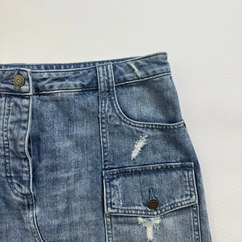 Michael Kors Womens Distressed Denim Mini Skirt Medium Wash Raw Hem Size 12